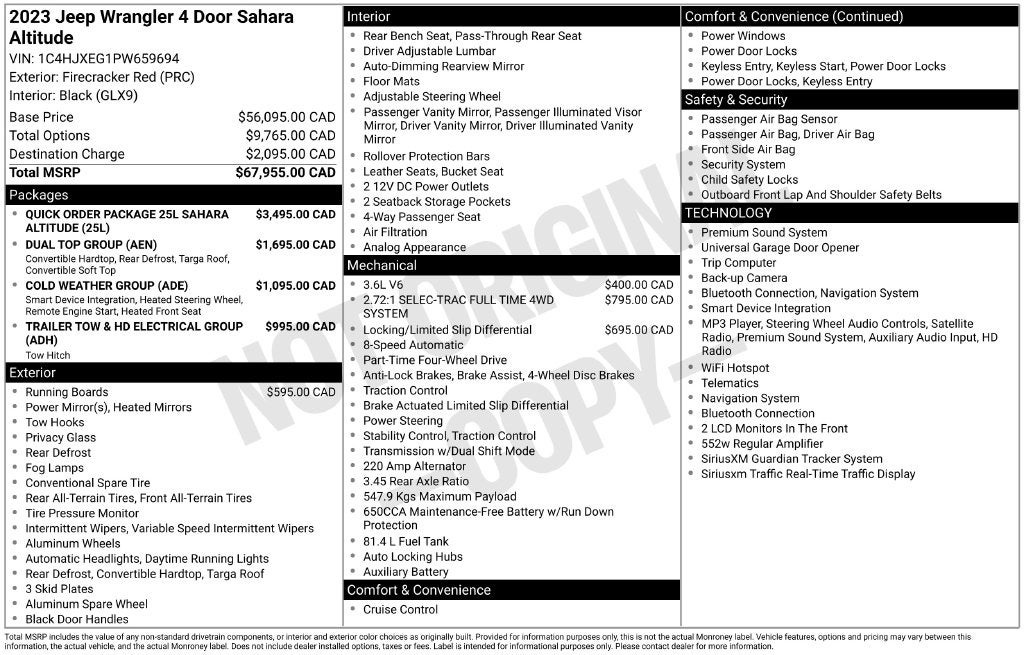 2023 Jeep Wrangler Altitude Trailer Tow & Aux Switch Group