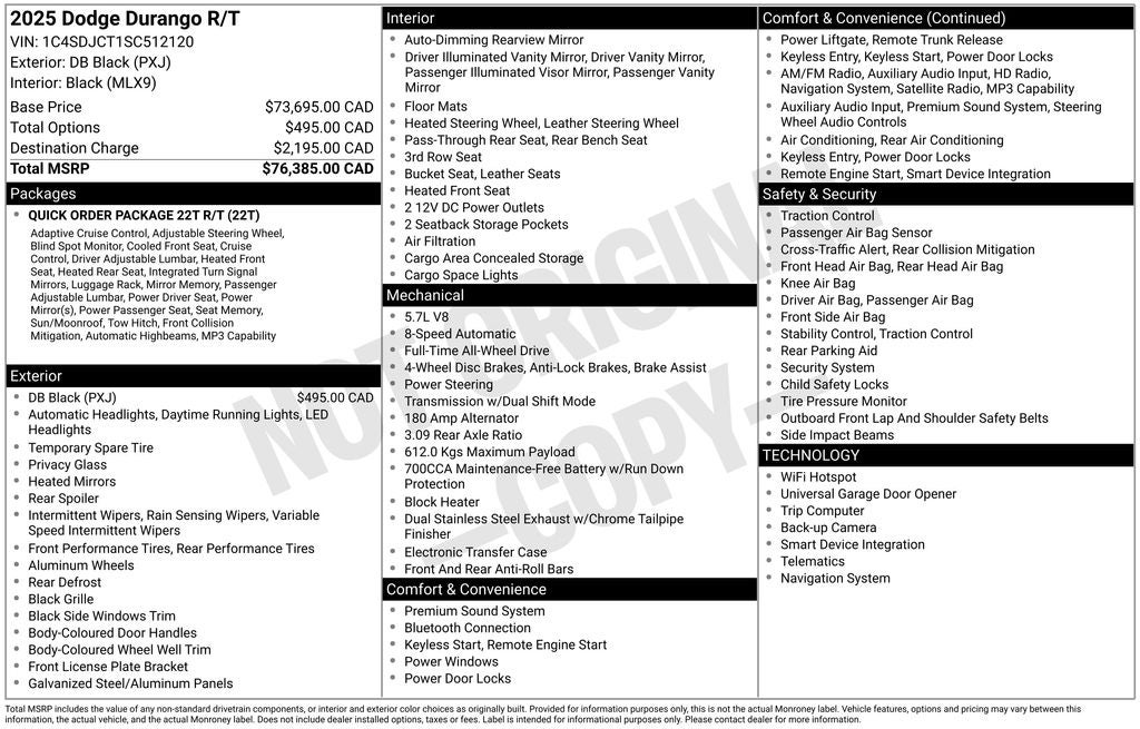 2025 Dodge Durango R/T Plus Navigation System & Power Sunroof