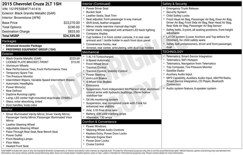 2015 Chevrolet Cruze 2LT