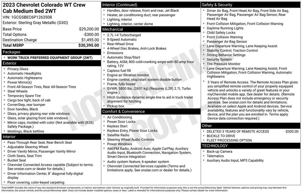 2023 Chevrolet Colorado Work Truck Preferred Equipment Group 2WT