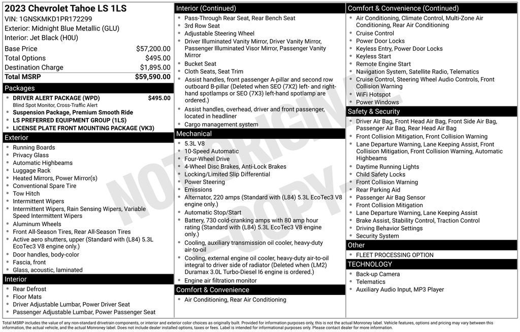 2023 Chevrolet Tahoe LS Apple CarPlay/Android Auto &Driver Alert Package