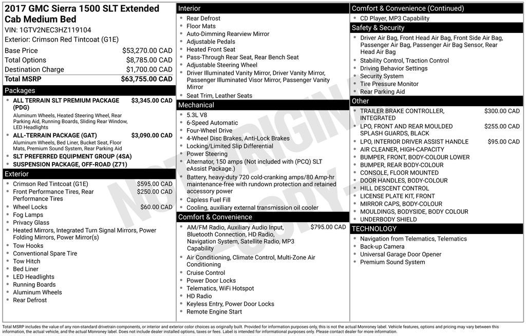 2017 GMC Sierra 1500 SLT Trailering Equipment