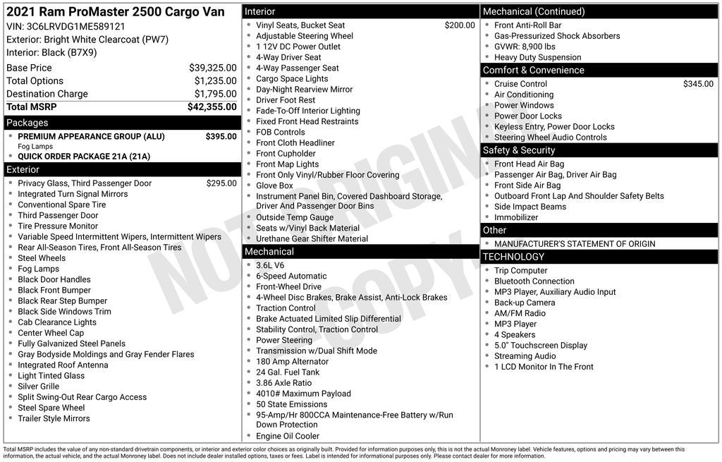 2021 RAM ProMaster 2500 High Roof