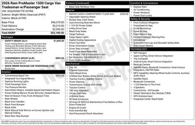 2026 RAM ProMaster 1500 Low Roof
