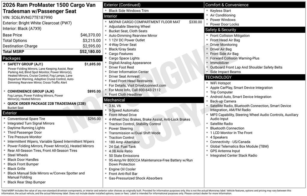2026 RAM ProMaster 1500 Low Roof