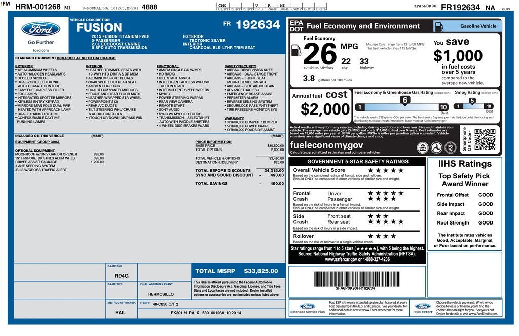 2015 Ford Fusion Titanium Driver Assist Package