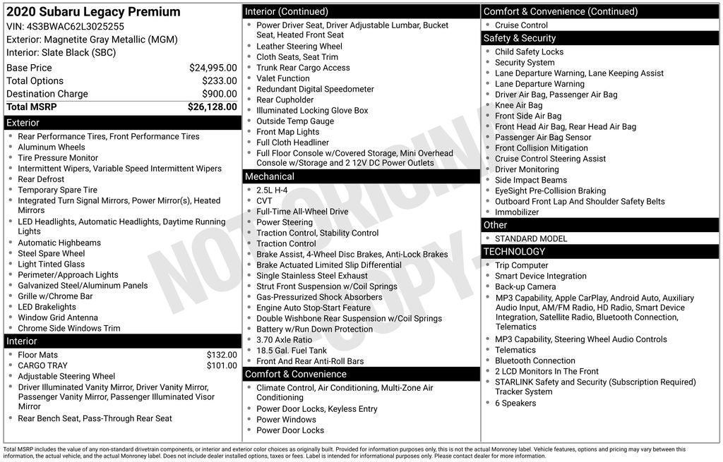 2020 Subaru Legacy Premium