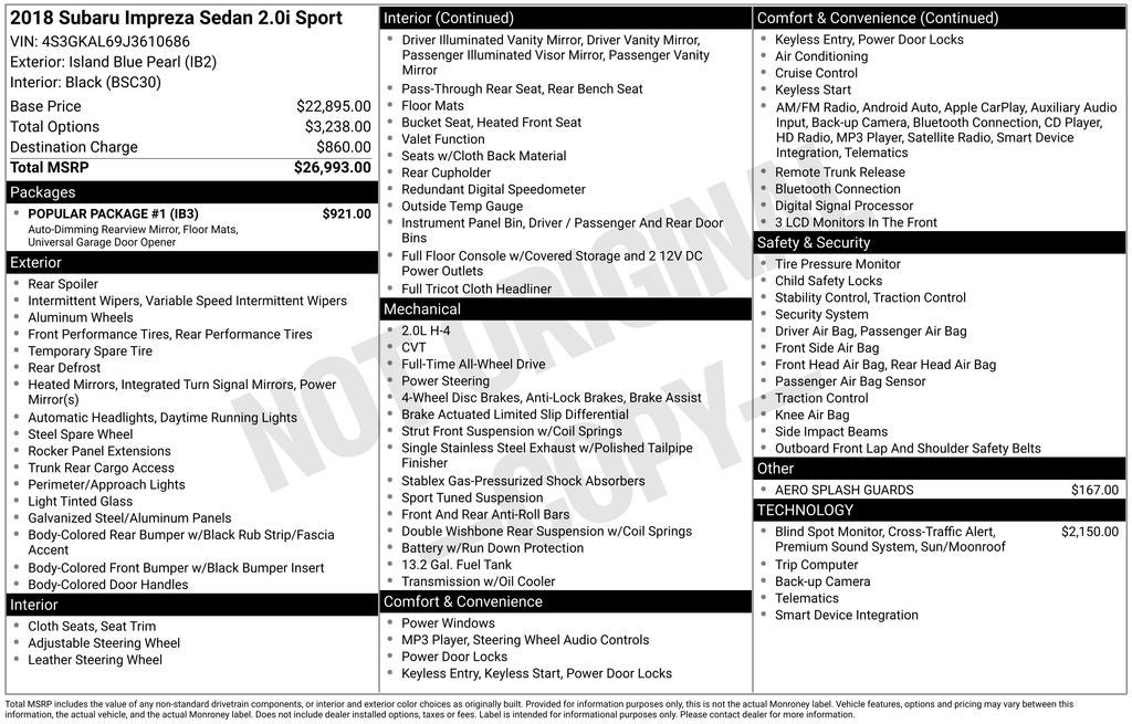 2018 Subaru Impreza 2.0i Sport