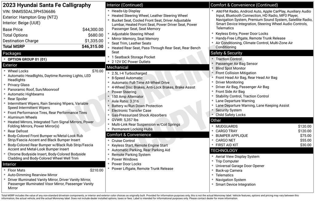 2023 Hyundai Santa Fe Calligraphy Power moonroof