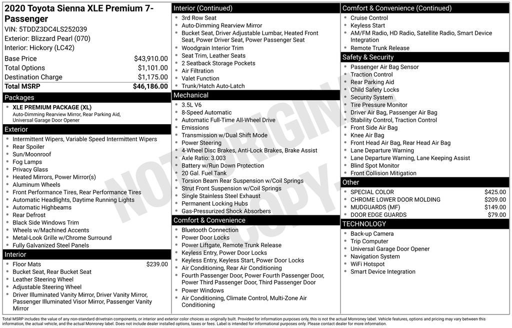 2020 Toyota Sienna XLE Premium 7 Passenger