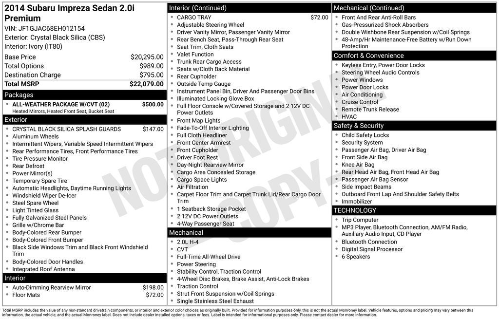 2014 Subaru Impreza 2.0i Premium
