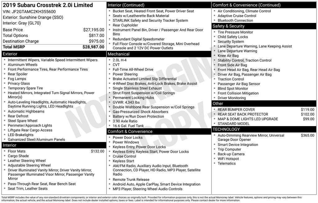 2019 Subaru Crosstrek 2.0i Limited