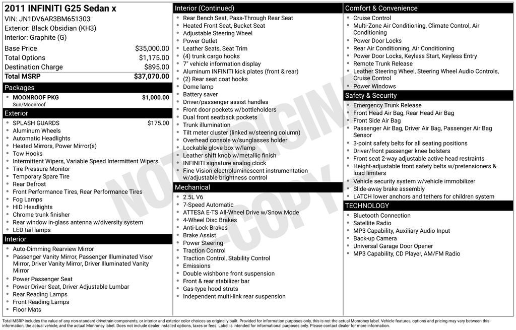 2011 INFINITI G25 X
