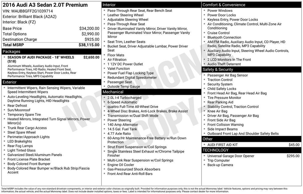 2016 Audi A3 2.0T Premium quattro