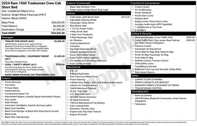 2024 RAM 1500 Tradesman 4x4 CREW CAB V6 3.6L 24 Valve CLASS 4 T TOW GROUP