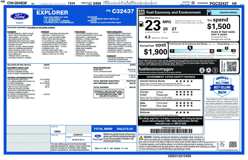 2023 Ford Explorer XLT 4x4 Sport Appearance Pkg Navigation Co Pilot 360