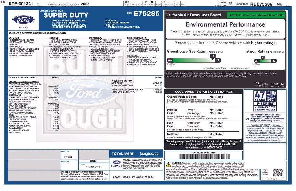 2024 Ford F-250SD XL Reg Cab FX4 Snow Plow Prep 10k Payload Pkg