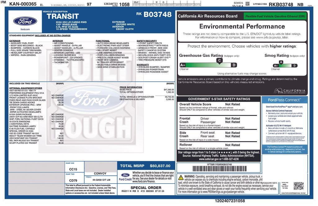 2024 Ford Transit-250 Base LOW ROOF CARGO VAN 130'" WHEEL BASE