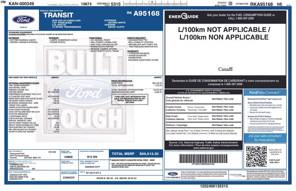 2024 Ford Transit-250 Base AWD Low Roof Cargo Van 148" Wheel Base