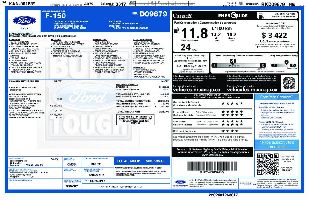 2024 Ford F-150 STX BLACK APPEARANCE PKG 20" BLACK WHEELS TOW PKG