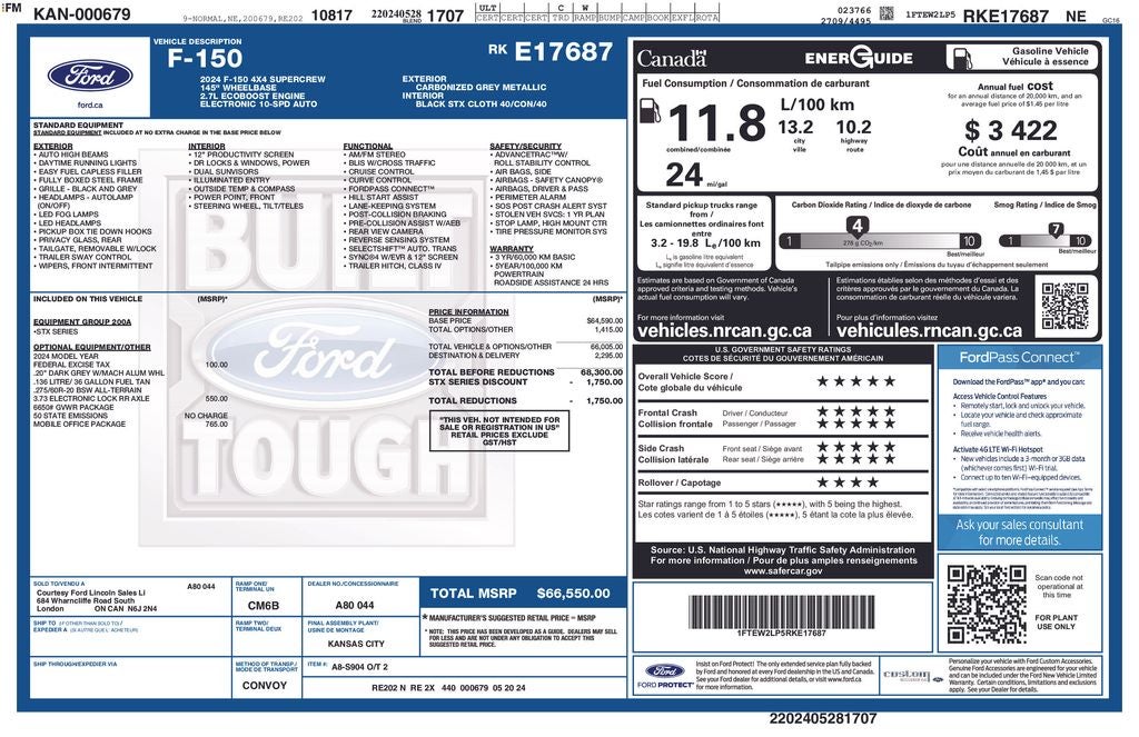 2024 Ford F-150 STX CREW CAB 4X4 MOBILE OFFICE PKG R CAMERA TOW