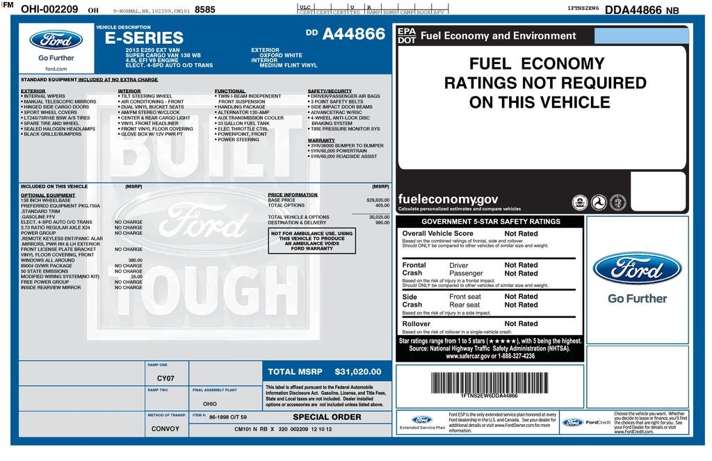 2013 Ford E-250 Passenger Wagon High Roof Passenger with Wheelchair Access