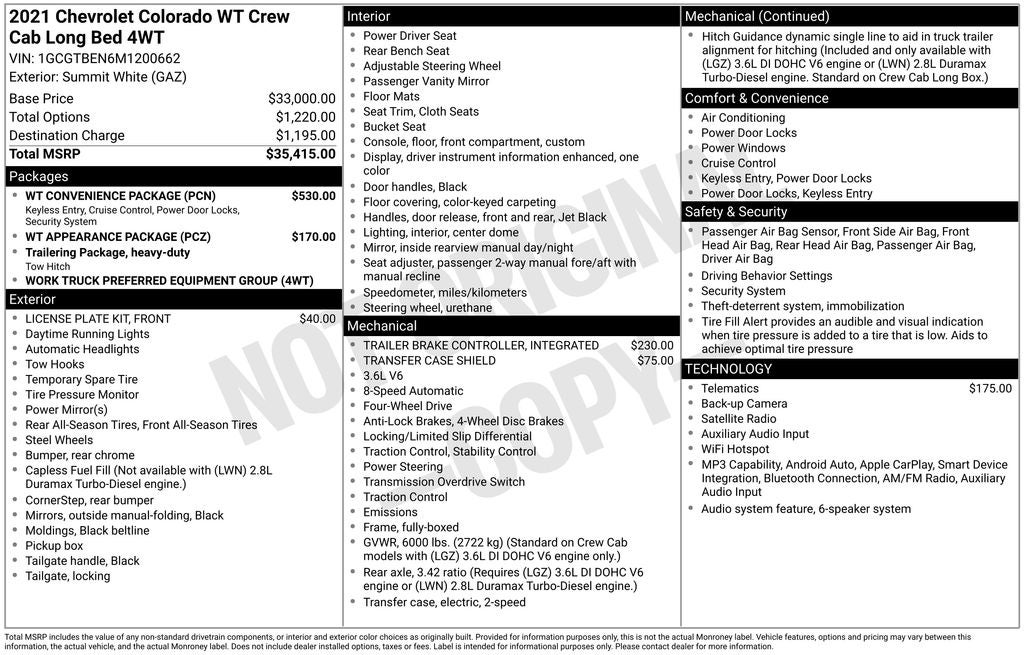 2021 Chevrolet Colorado Work Truck
