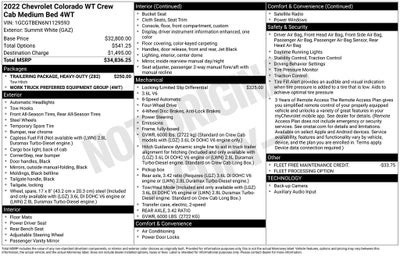 2022 Chevrolet Colorado Work Truck crew Cab 4x4 V6 Rear Camera