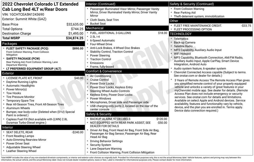 2022 Chevrolet Colorado LT 4X4 EXT CAB SAFTEY AND PREFFERED PKG REAR CAMERA