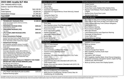 2023 GMC Acadia SLT LUX TECH & PREFERED PKG NAV 3RD ROW 4X4 TOW PKG