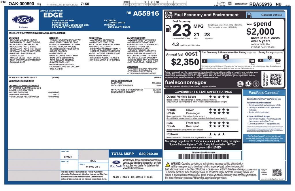 2024 Ford Edge SE AWD SYNC4 REAR CAMERA