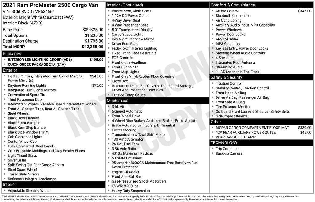 2021 RAM ProMaster 2500 High Roof