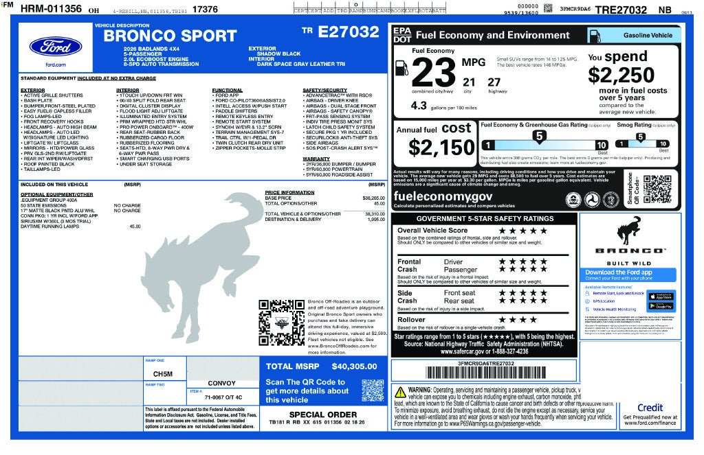 2026 Ford Bronco Sport Badlands Heated Leather Co Pilot 360 Connectivity Pkg