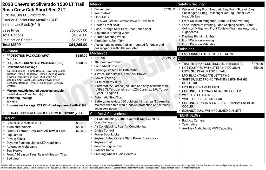 2023 Chevrolet Silverado 1500 LT Trail Boss Z71 OFF ROAD CREW CAB 4x4 Black Edition EcoTec3 5.