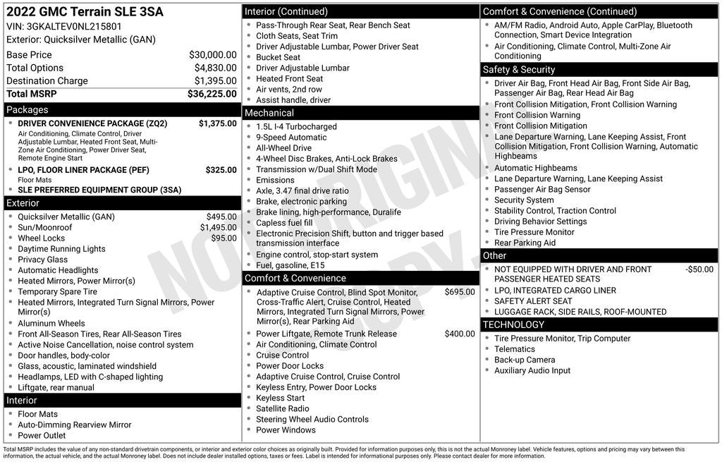 2022 GMC Terrain SLE AWD SKY SCAPE MOON ROOF Blis REAR CAMERA