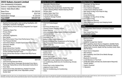 2023 Subaru Ascent Limited AWD Leather Power Moonroof 3rd Row Seat Rear Camer