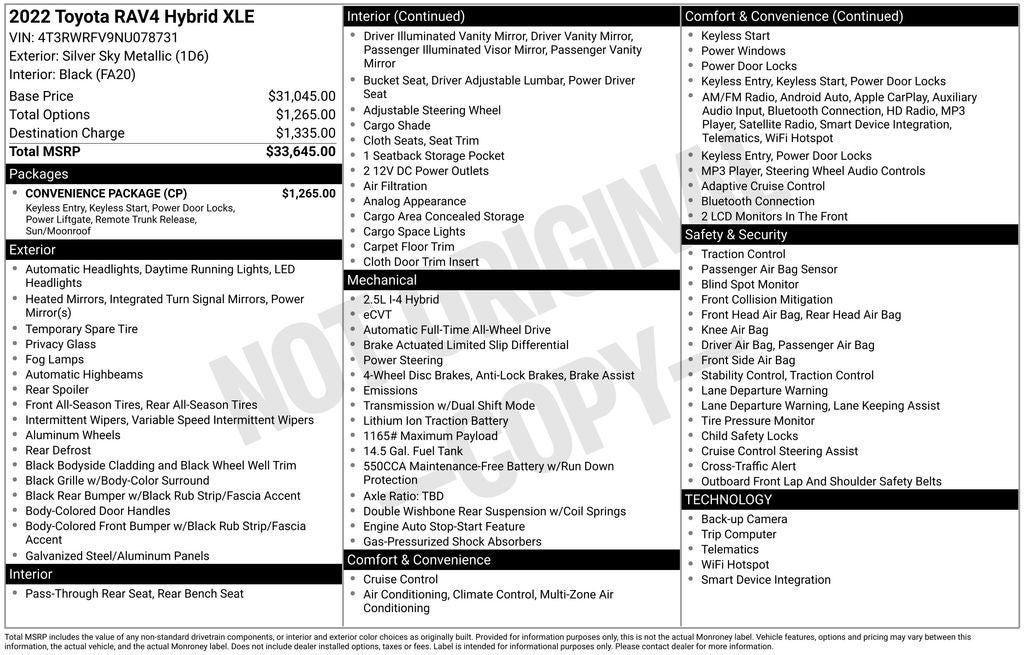 2022 Toyota RAV4 Hybrid XLE AWD Power Moonroof Rear Camera