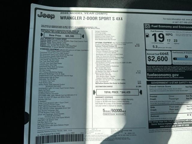 2026 Jeep Wrangler WRANGLER 2-DOOR SPORT S