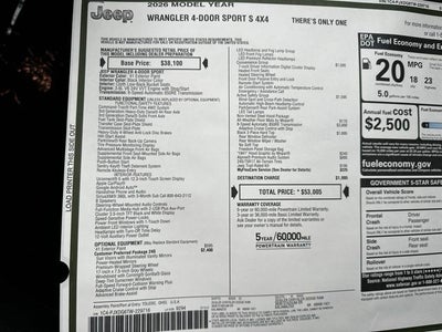 2026 Jeep Wrangler WRANGLER 4-DOOR SPORT S