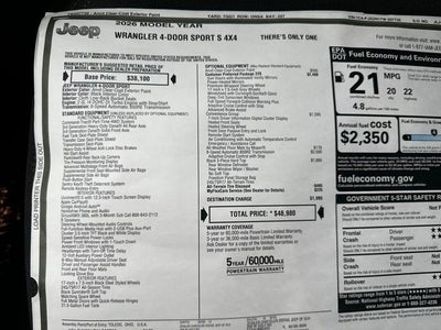 2026 Jeep Wrangler WRANGLER 4-DOOR SPORT S