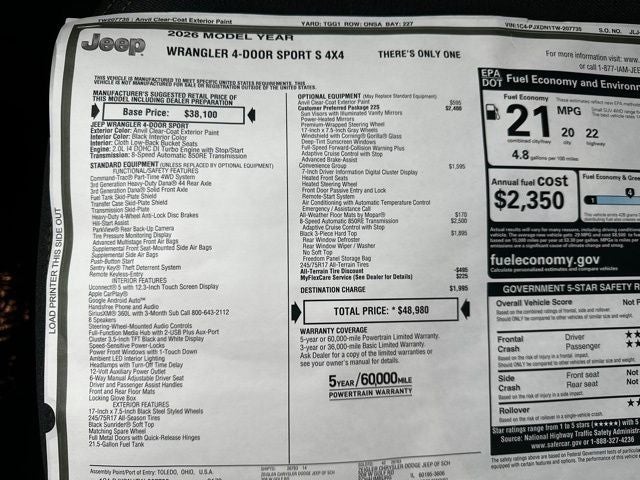 2026 Jeep Wrangler WRANGLER 4-DOOR SPORT S