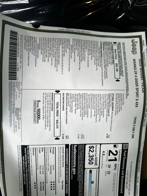 2026 Jeep Wrangler WRANGLER 4-DOOR SPORT S