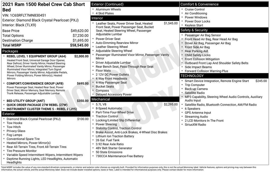 2021 RAM 1500 Rebel Crew Cab 4x4 5'7' Box