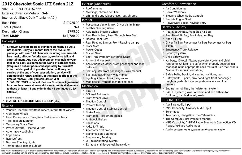 2012 Chevrolet Sonic 2LZ