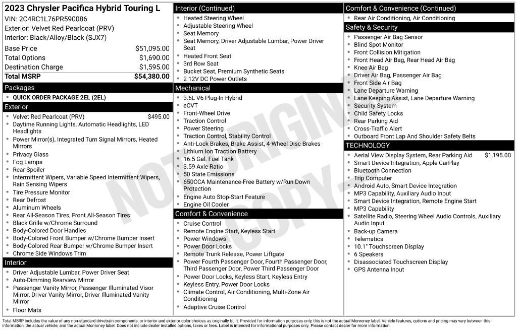 2023 Chrysler Pacifica Hybrid Touring L