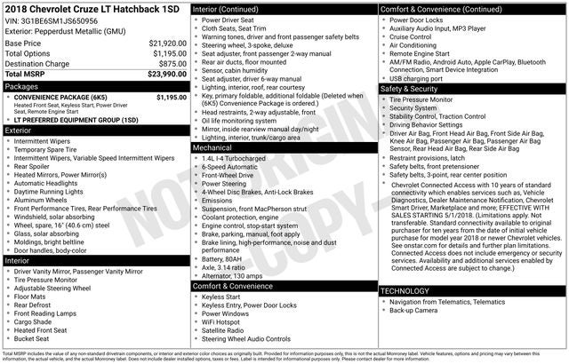 2018 Chevrolet Cruze LT Auto